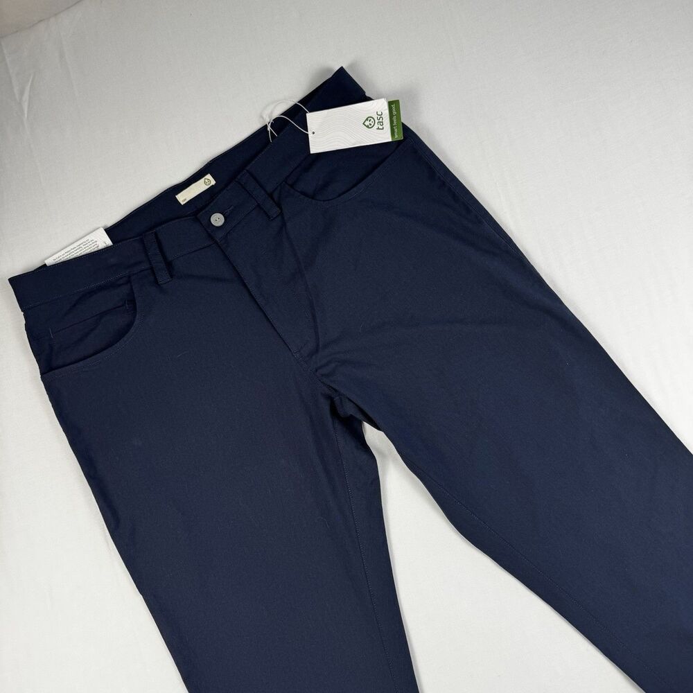 NWT Tasc Motion Tailored Fit Classic Navy Blue Chino Bamboo Pants Mens 36x34‎
